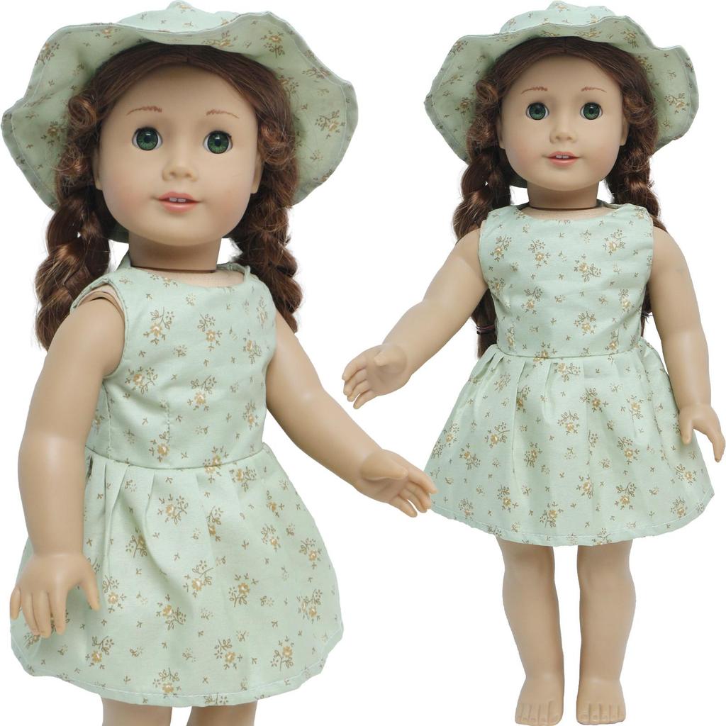 Conjuntos de muñecas de 18 pulgadas, vestido floral, sombrero