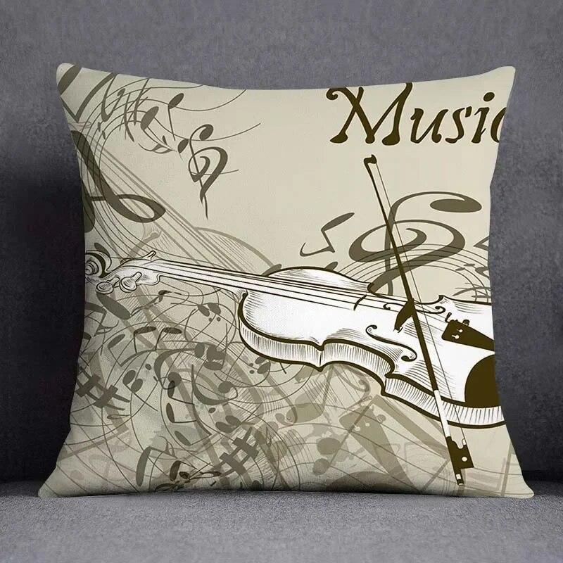Musical Note Guitar Series Pattern Home Decoration Pillow Case Square Office Cushion Cover