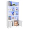 80x30x173cm Bookshelf, Solid Wood Legs, Multiple Storage Compartments, Double Doors, LED Color-Changing Ambient Light, App Control, White