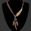 Bohemian Style Rope Chain Leaf Feather Pattern Pendant For Women Fine Jewelry Collares Statement Necklace