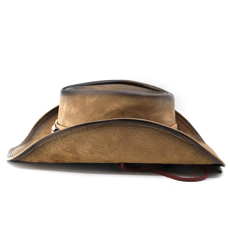 Men's and Women's Big-brimmed Leather Western Cowboy Hat Horseback Riding Beach Hat Sun Hat Big Head Circumference Top Hat High-end Hat Spot