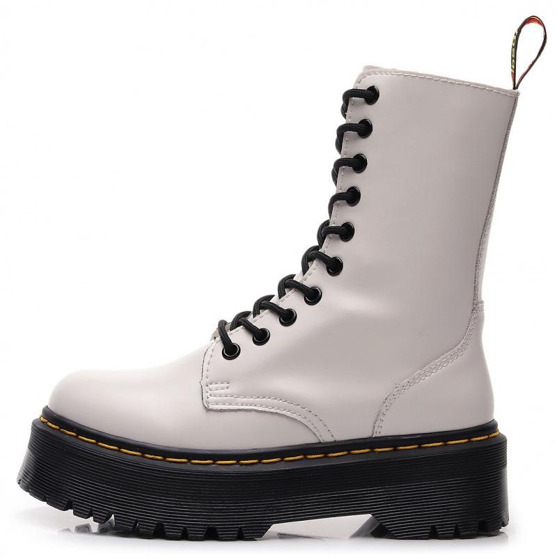 

Thick-soled perforated motorcycle boots women s 10 side zipper British long boots muffin tie 47