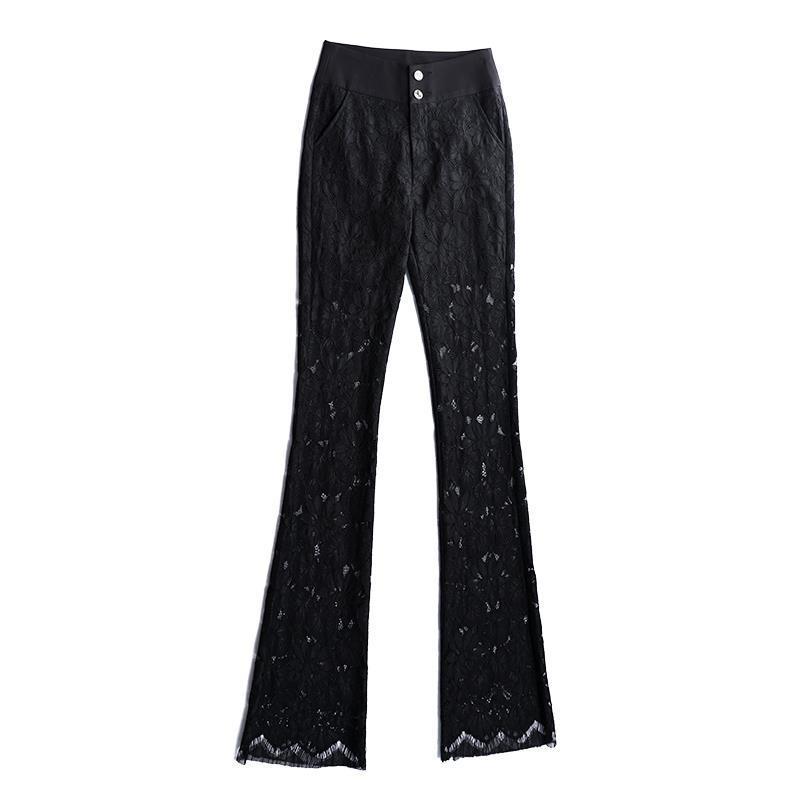 Women's High-Waisted Lace Wide-Leg Pants - Summer Bell Bottom Style