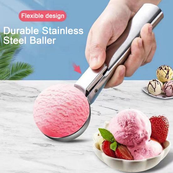 Ice Cream Fruit Scoop, Stainless Steel Ice Cream Scooper with Trigger Non-Slip Handle, Heavy Duty Metal Ice Cream Scoop for Ice Cream Fruit Balls