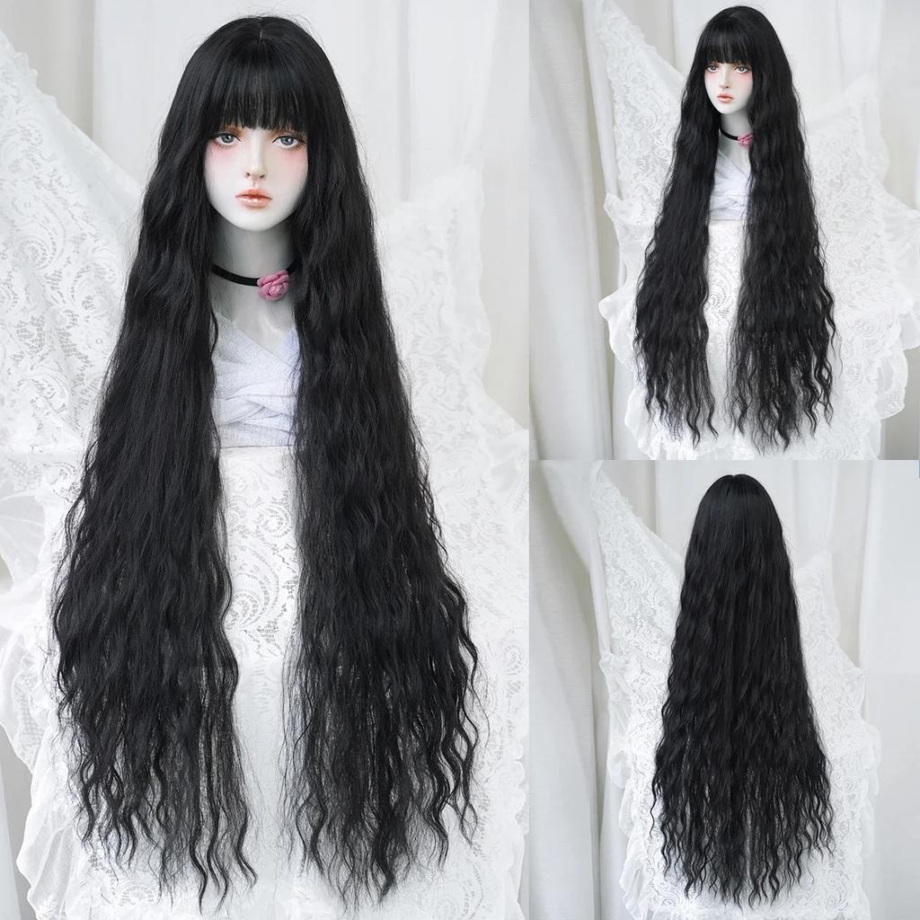 PARK YUN Long Curly Wave Ash Wig For Women Daily Use Cosplay High Density Synthetic Layered Wigs Natural Looking With Bangs