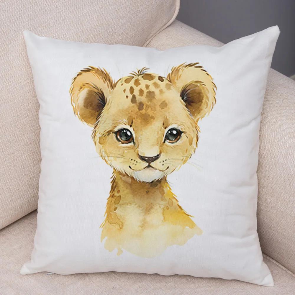 Watercolor Cute Animal Cushion Cover Sofa Home Decor Zebra Giraffe Hippo Monkey Lion Fox