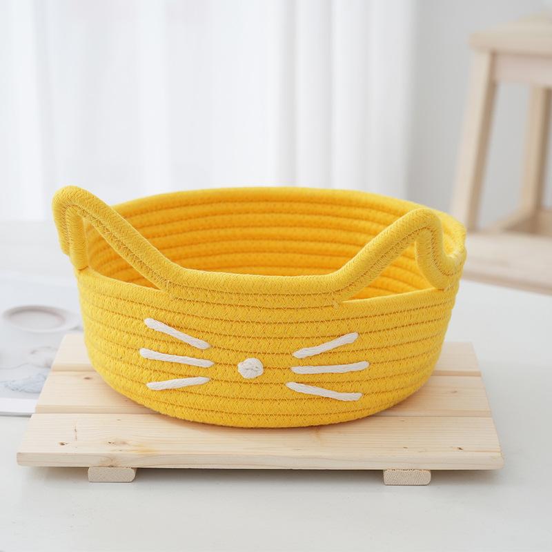

Cat Ear Cute Multi-color Round Internet Celebrity Light Mouth Cotton Rope Woven Storage Basket 23x10cm жовтий