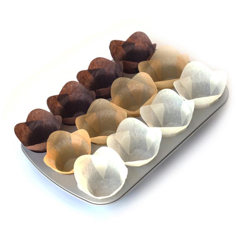 100 Piezas Molde para Cupcakes Estilo Loto Molde para Hornear Loto Molde para Muffins Cupcake de Papel Resistente al Aceite Envoltorio para Pastel Utensilios de Pastelería