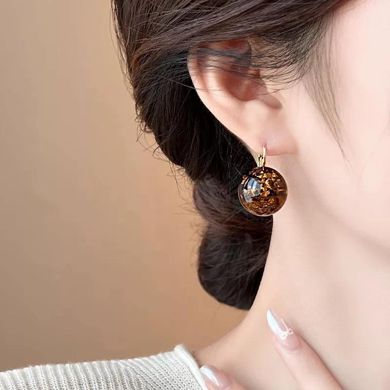 Maillard Clear Coffee Gold Foil Earrings: Elegant, High-End Ear Buckles for Women
