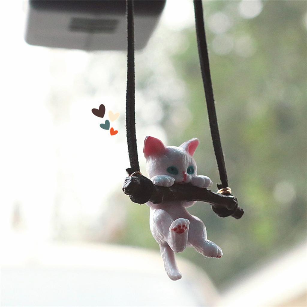Simpatico ciondolo per specchietto retrovisore a forma di gatto, per interni auto, animale realistico, ornamento da appendere, decorazione per interni auto (piatto 2D
