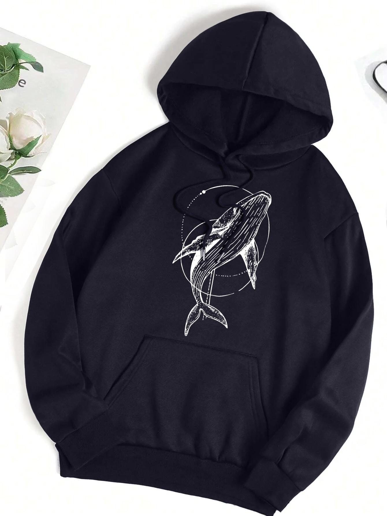 

Ocean Shark Creative Design Printing Women Y2K Hoodies Multicolor All-Match Hoodie Fleece Autumn Clothes Casual Pocket Hoody 3XL