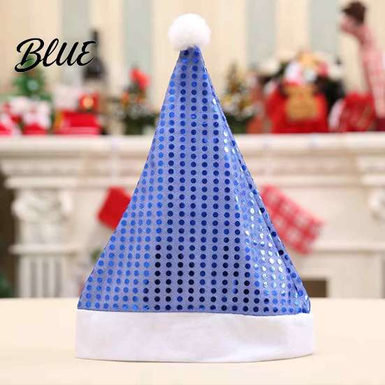 Gift for Friends Sequined Santa Hat Adults, Sparkling Christmas Hat, Festive Party Elastic with Pompom Holiday Costume New Year Celebrations