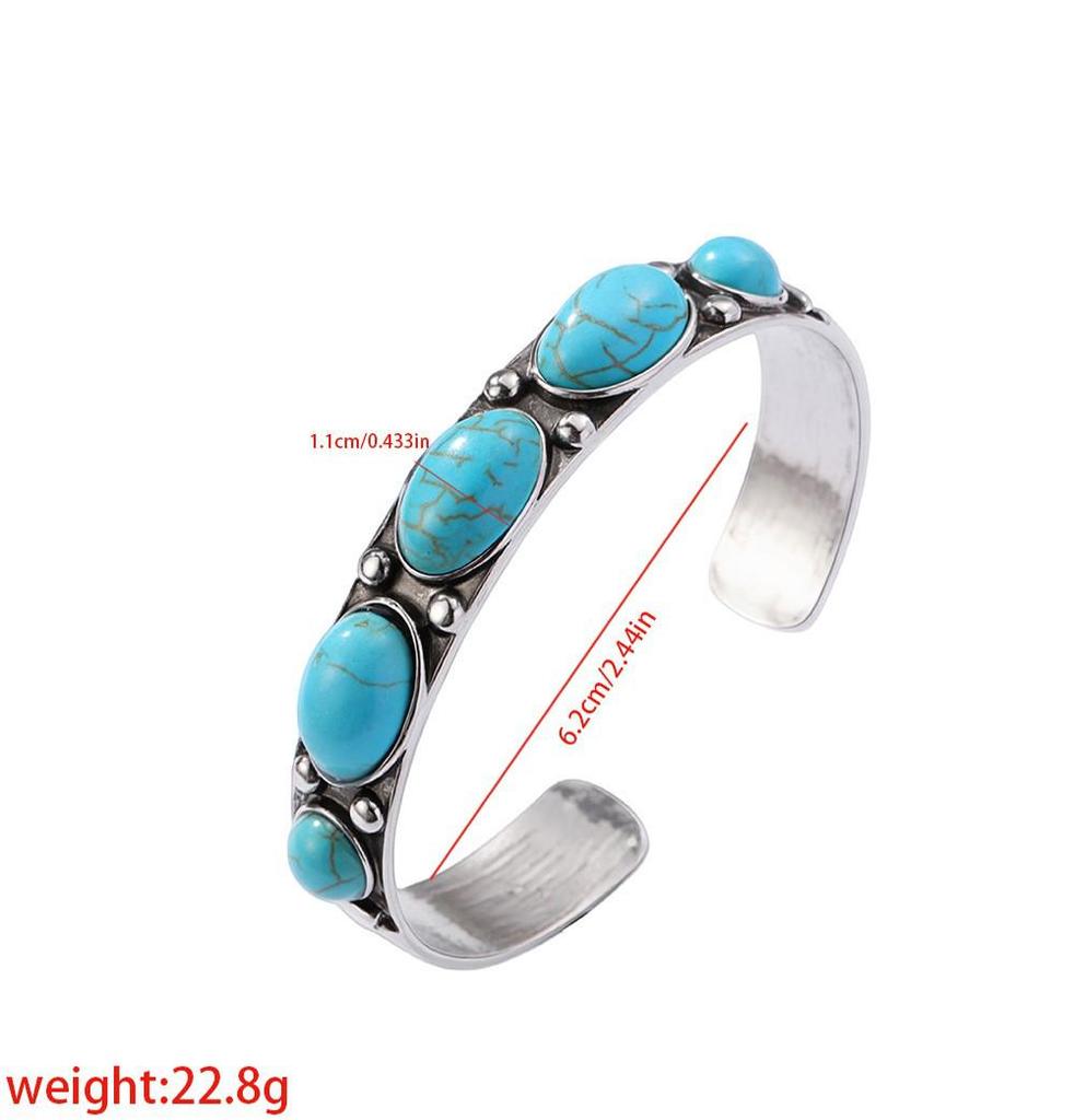 Retro Türkis Boho Armband: Ethno-Stil, 925 versilbert, Naturstein, trendiger Damenschmuck