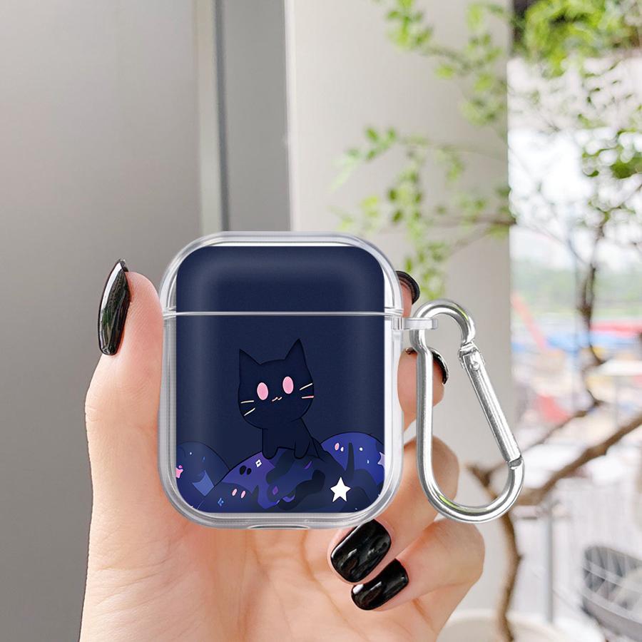 Case For Airpods Pro Pro2 4 Pro3 3 2 1 Clear Earphone Cases Cover Black Cat Starry Night