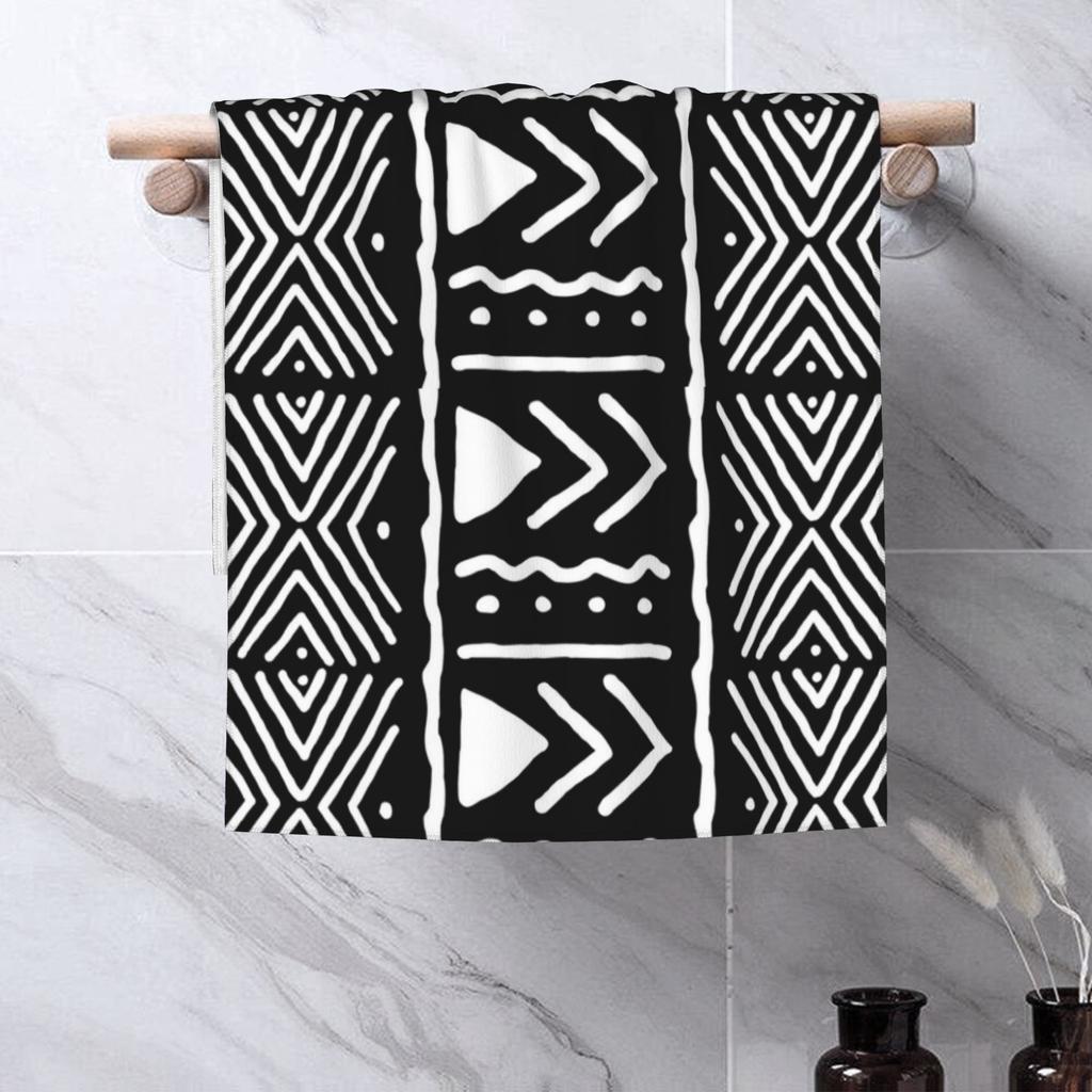 Black and White African Bogolan Tribal Pattern Soft Face Towel Quick Dry Pool Bath Cotton Towels Absorbent Quick