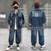 Boys' Trendy Plaid Denim Set: Spring/Autumn Korean Style 2025, Two-Piece Look for Mid-to-Big Kids