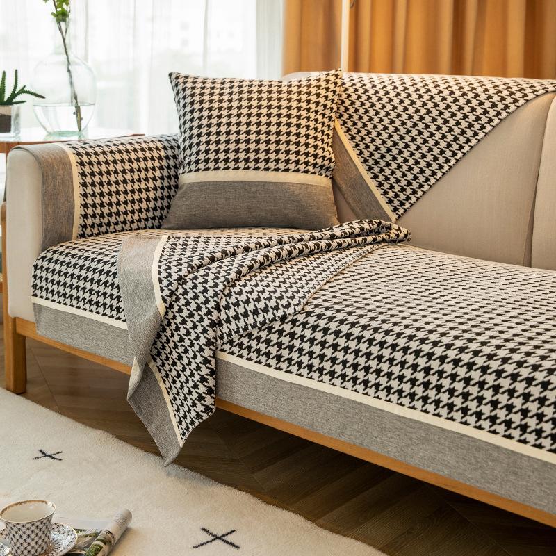 Chenille Sofa Cushion Four Seasons Universal Sofa Cover Simple Cushion Backrest Towel Cover Cloth Houndstooth Non-Slip Sofa Cover