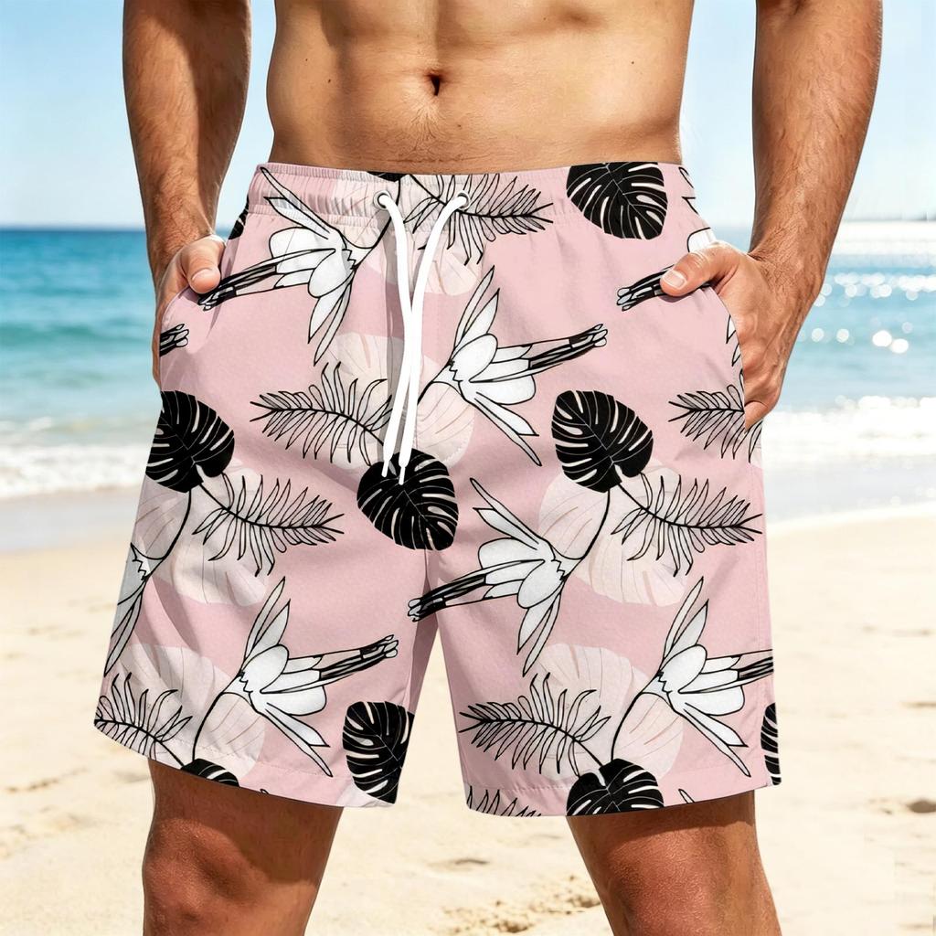Men's Quick-Dry Hawaiian Print Beach Shorts for Summer Vacation