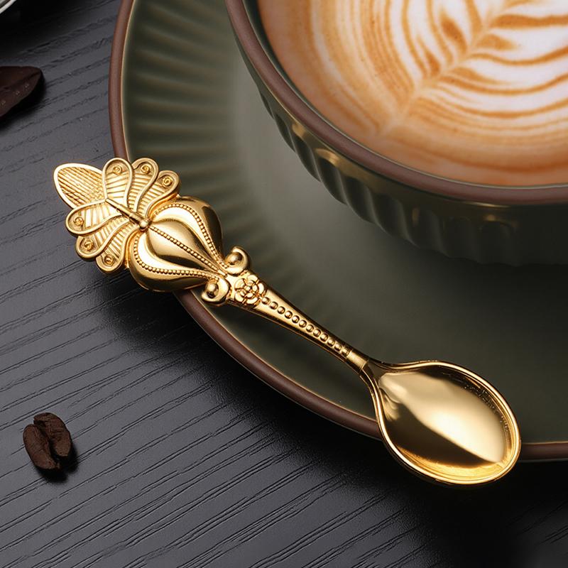 4pcs Vintage Zinc Alloy Dessert Spoon Luxury Lightweight Coffee Stirring Spoon Ice Cream Tea Serving Tool for Restaurant Café