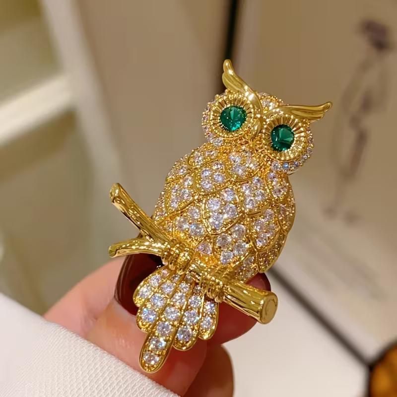 1 Piece of Elegant Golden Owl Brooch with Shiny Crystals-fashionable Accessories, Suitable for Jackets, Dresses and DIY Crafts, Owl Jewelry