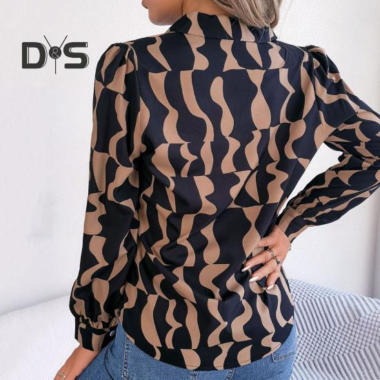 Dámská košile se zapínáním na knoflíky Ležérní Dlouhý rukáv Klopa Top Volný Potištěný streetwear Oblečení na pracovní párty Dovolená Cestování