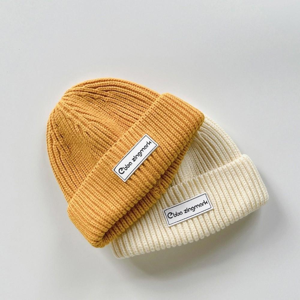 New Letter Label Baby Beanie Cap Warm Solid Color Toddler Knitted Hat Windproof Winter Cap Autumn Winter