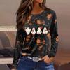 Women's Halloween Print Long Sleeve Top with Side Slits
