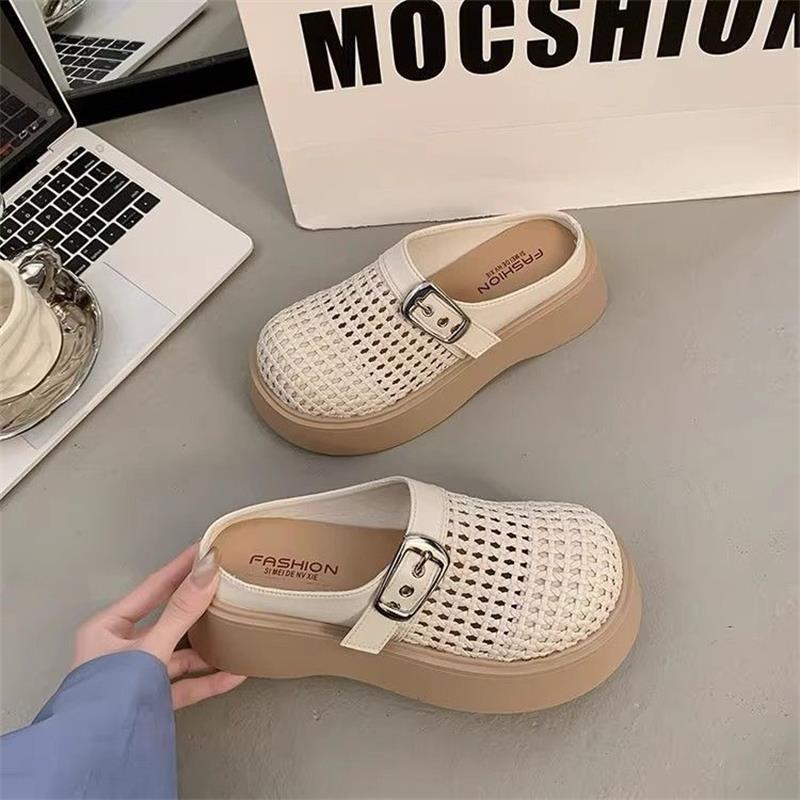 Sandály dámské svrchní nošení tkaná taška hlava pantofle 2025 léto nové super žhavé sandály temperament silná podrážka jeden pedál poloviční šlapky