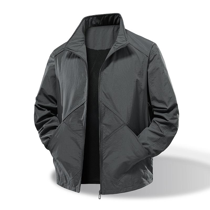 Spring and Autumn New Nylon Outdoor Jacket Men's Stand Up Collar Work Uniform Windproof and Waterproof Splicing Coat