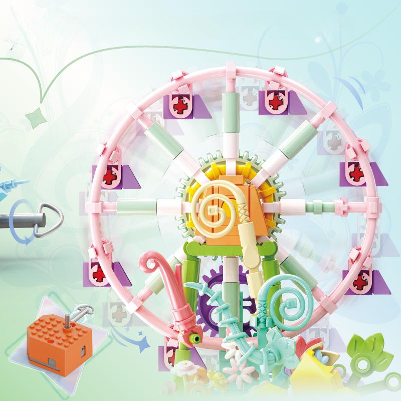 Girl Series Colorful Paradise Ferris Wheel Music Box Girl Assembled Building Blocks Toy Gift No Box