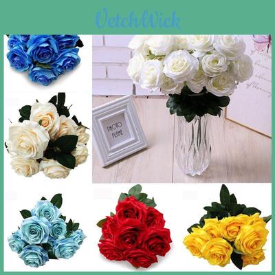 Elegant 10 Heads Silk Rose Artificial Flowers Bouquet For Wedding And Home Decor