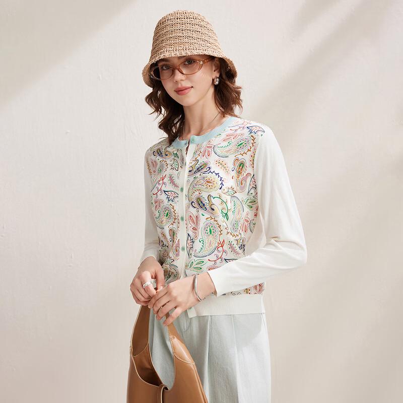 Women's Retro Floral Mulberry Silk Knit Cardigan