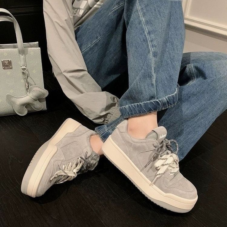 Niche Tide Double Color Ribbon Women's New Thick Sole Heightening Versatile Casual Sports Shoes Skateboard Shoes