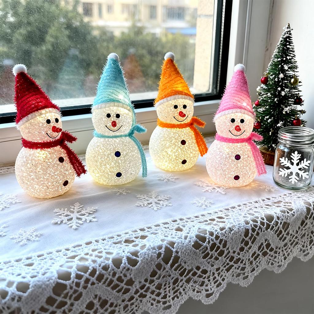 Christmas Lights, Snowman Lights, Tabletop Ornament Lights, Christmas Decorations, LED Lights, 2-Color Set [Red & Orange Warm Light Set], Complete