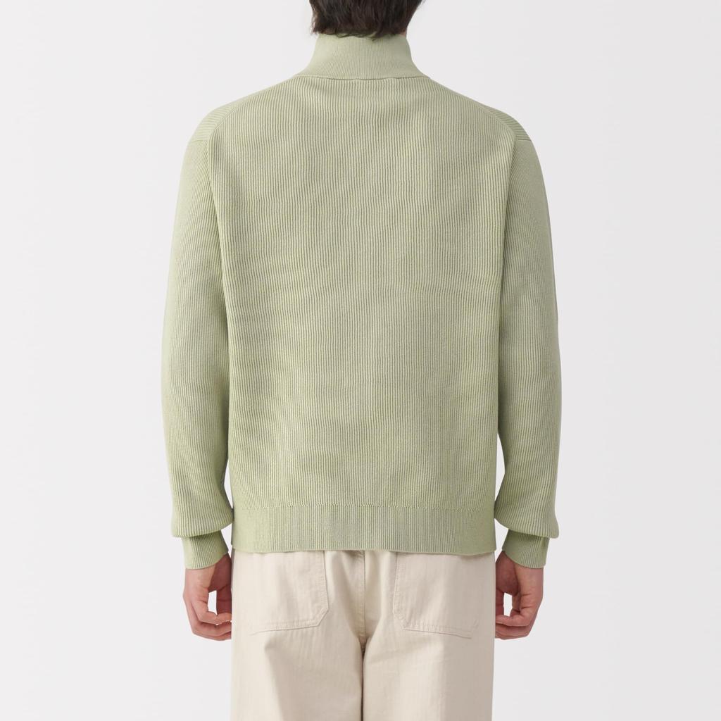 MUJI Men's Washable Rib Knit Full-Zip Cardigan, Pale Green, Size Small, AA0S7A5S