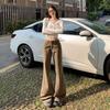 Unisex Retro American High-Street Brown & Green Wide-Leg Jeans - Spring & Autumn Casual Floor-Length Pants.
