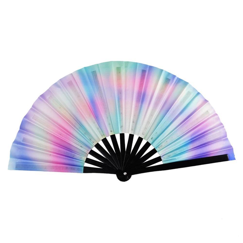 New Foldable Bamboo Fan 33cm Lightweight Holding Laser Colors Hand Fan Portable PVC Clack Clapping Fans for Line Dancing