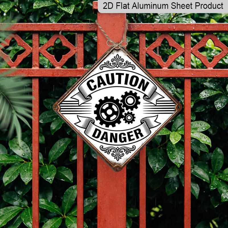 2D Flat - Design Featuring a Dangerous Gear Theme, Industrial-Style Decorative Gift Is Perfect for Mechanical Enthusiasts, Vintage Metal Sign