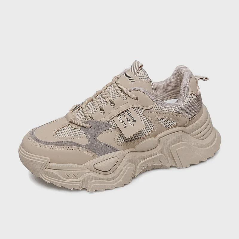 Women's Casual 2025 Spring Daddy Shoes: Lightweight, Height-Enhancing, Thick-Soled Leather Running Sneakers K819