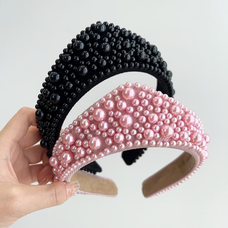 1Pcs Crystal Hairbands Luxurious Pearl Headbands Vintage Beaded Sponge Hair Hoop Handmade Anti-Slip Rhinestone Tiara Bridal