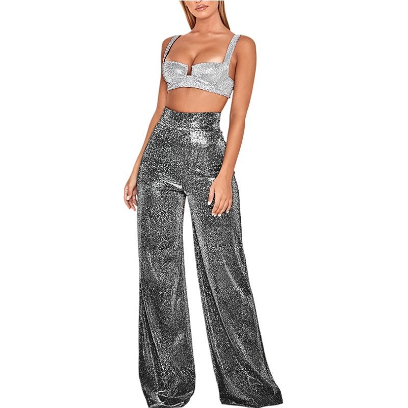 Women's Personalized Street High Waist Hot Silver Wide Leg Pants