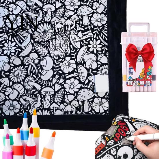 Diy Party Favors for Children DIY Coloring Blanket with 24 Markers, Color Your Own Blanket, 59" X Quiet Time Creative Projects 45" Soft Cozy