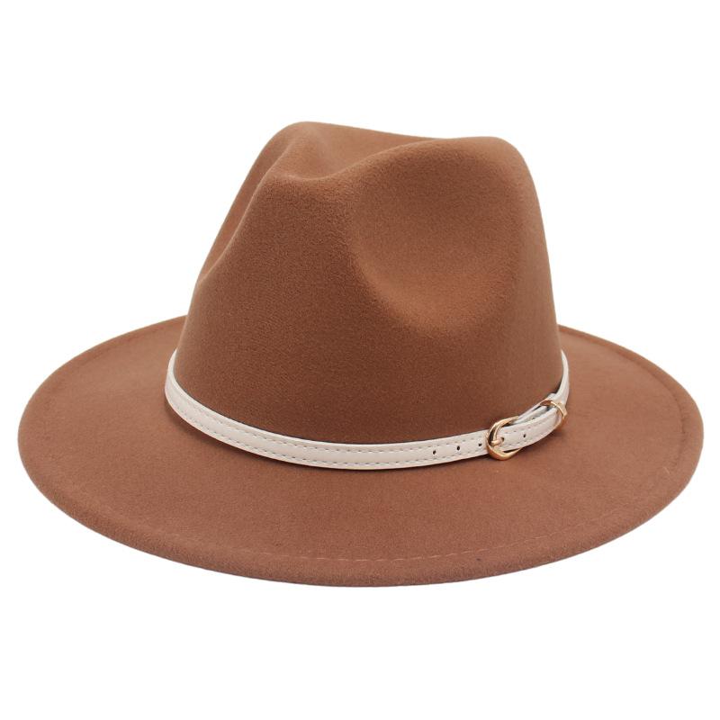 Big Brim Top Hat Women'S Coat With Hat Felt Hat Solid Color Cashmere Jazz Hat