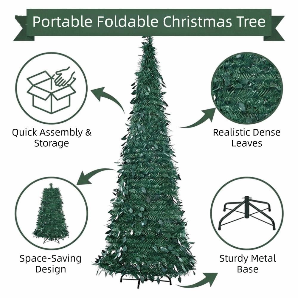 Warm White Lights Folding Christmas Tree Pre-Decorated Collapsible Holiday Tree  Festive Decor