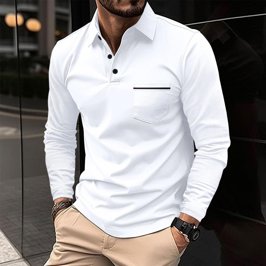 New Work Exercise Fitness Spring Long Sleeve V-Neck Button Men'S Real Pocket Casual Top Polo Shirt Business Shirt