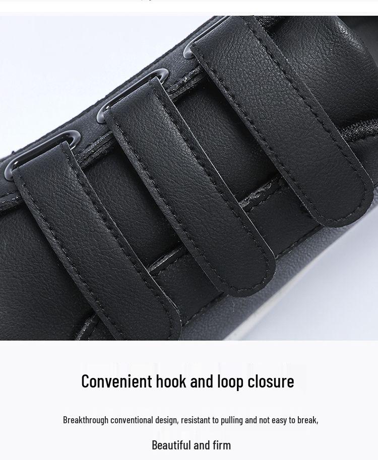 Men's Velcro Low-Top White Skate Shoes - Breathable, Thick-Soled, Non-Slip, Casual Footwear for Autumn