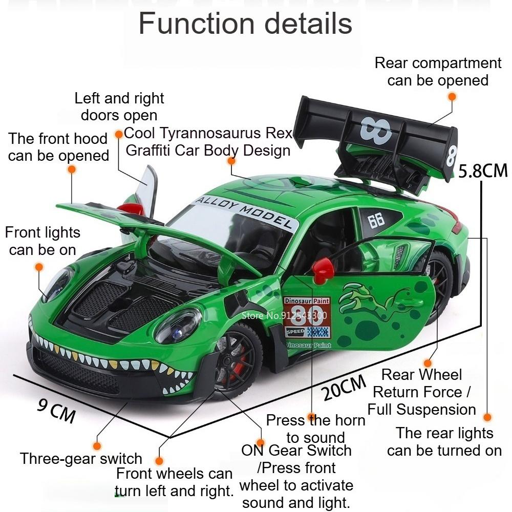 1:Scala 24 911 Gt3 Rs Panamera Modello di Auto Giocattolo Metallo Pressofuso Auto Sportive Porte Apribili Musica Luce Modelli Ornamenti per Soggiorno