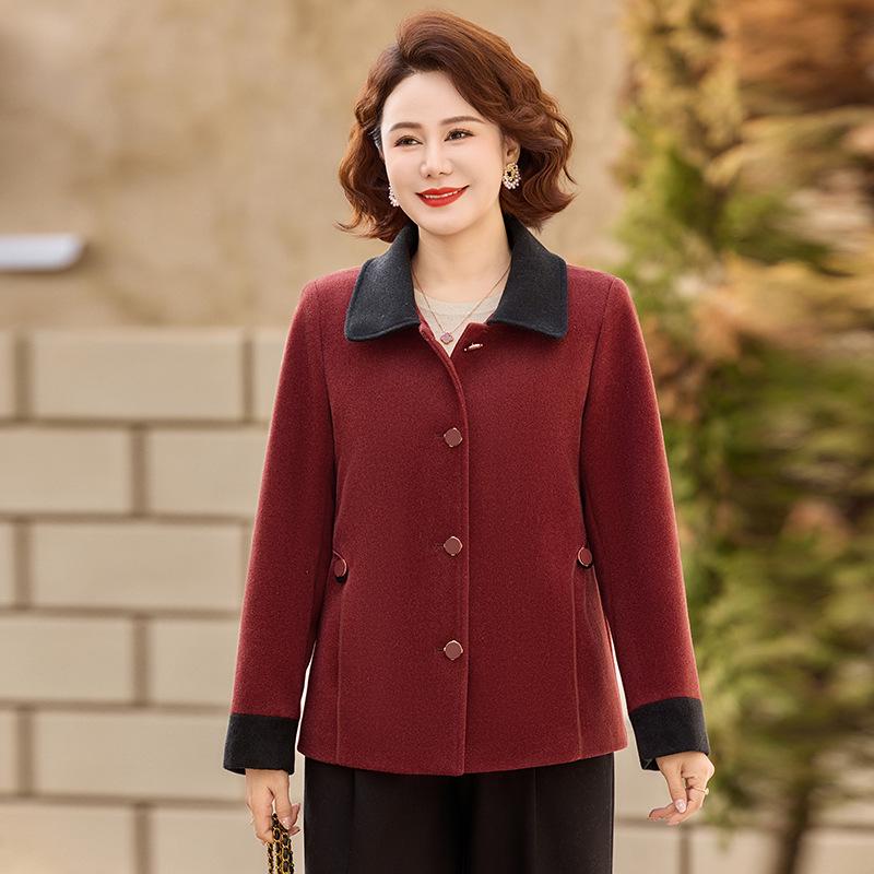 Chic Spring Wool Lapel Coat for Mid-Aged Women 5XL (150-165 jin) красный