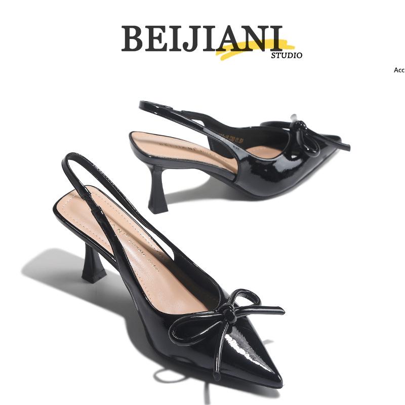 BEIJIANI Bow Pointed Stiletto Heel Closed-Toe Women's Single-Strap Sandals