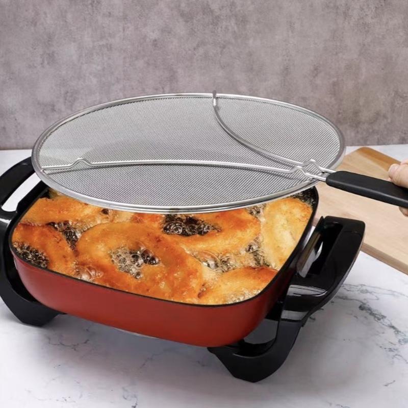 Stainless Steel Splatter Guard Oil Screens Circular Oil Splash Cover with Handle Used for Deep Frying and Cooking Kitchen Tools